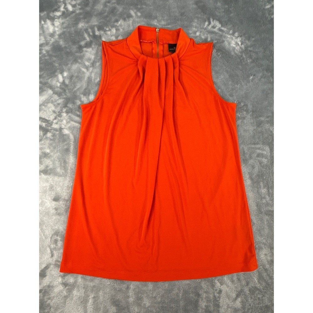 Worthington Womens Orange Mock Neck Pleated Sleeveless Shell Blouse Top Size S